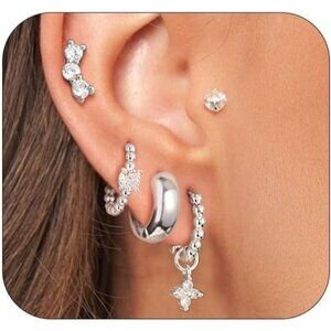 🆕 Women Silver Small Hoop Earrings Trendy Chunky Multiple Piercing Jewelry Gift